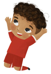 cartoon scene with boy playing running sport ball soccer football - illustration for kids