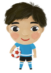 cartoon scene with boy playing running sport ball soccer football - illustration for kids