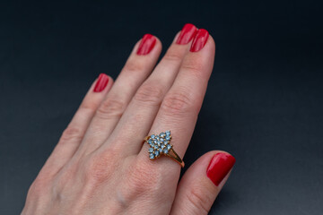 Fancy ring background, old vintage jewelry concept, promotional photo for an online jewelry store	