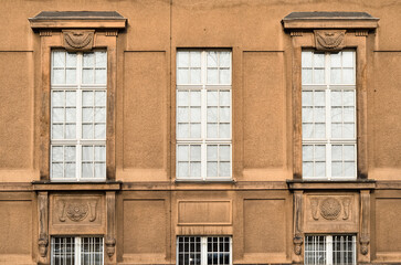 View of old building with wooden windows