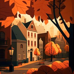 autumn landscape with houses