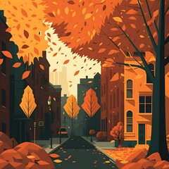 autumn landscape with houses design