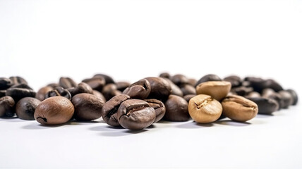 Gourmet coffee beans close-up on white background