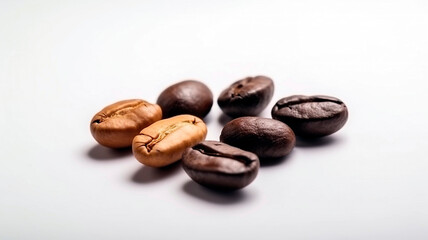 Dark roast coffee beans on white background