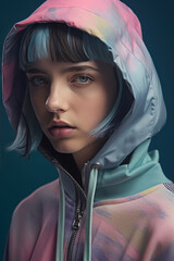 Stunning Influencer, Androgynous Model in Hoodie and Sportswear for Social Media Campaigns - Influencer Marketing, Digital Marketing, Branding - Generative AI