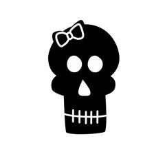 skull silhouette with ribbon bow