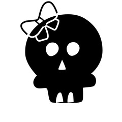 skull silhouette with ribbon bow