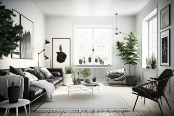 Fototapeta na wymiar Modern scandinavian living room interior - 3d render Generative AI