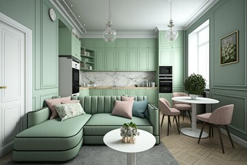 Fototapeta premium Modern scandinavian living room interior - 3d render Generative AI