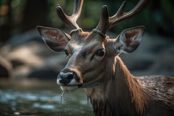 Obraz premium high altitude reindeer with large horns. Generative AI