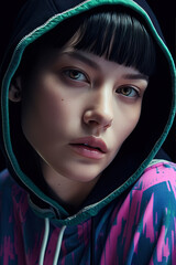 Stunning Chinese Influencer, Androgynous Model in Hoodie and Sportswear for Social Media Campaigns - Influencer Marketing, Digital Marketing, Branding - Generative AI