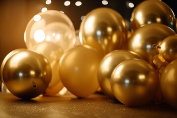 Celebration Decorations with Light Gold Color Balloons on Defocused Background, Generative AI