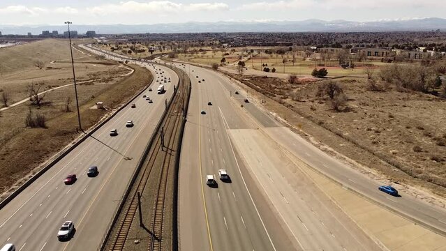 Overflight of  interstate highway in Colorado daylight