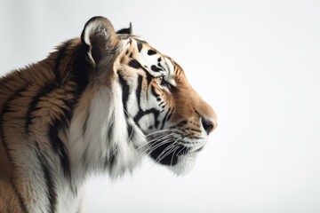 Side View of a Tiger Head on White Background - Generative AI