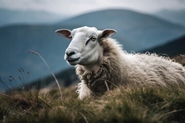 Obraz premium Mountainous sheep. Generative AI