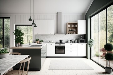 Modern Scandinavian kitchen and dining room Generative AI