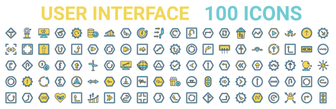 colorful set of user interface line icons. colored glyph vector icons such as archery champion,viewer,semicircular upward arrow,loop right arrow,check mark arrow,looping arrows,incentive,curved up