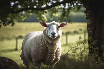 Obraz premium A picture of a sheep in an open area. Generative AI