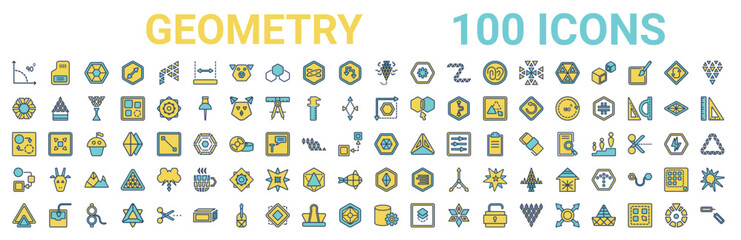colorful set of geometry line icons. colored glyph vector icons such as save,dodecahedron,dimensions,change,octagon,flow,octahedron,properties. vector illustration