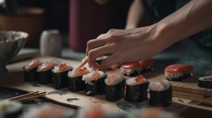 Fototapeta na wymiar Preparing Sushi in a Japanese restaurant