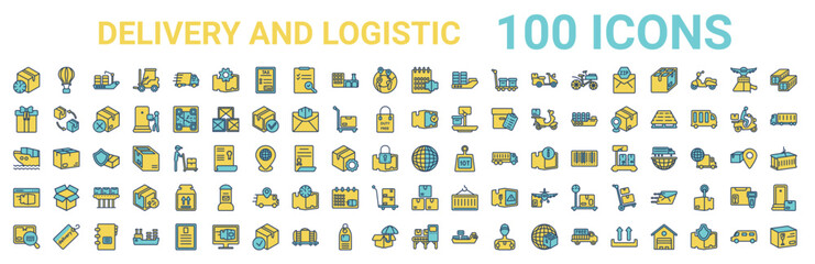 colorful set of delivery and logistic line icons. colored glyph vector icons such as delivery hot air balloon,gift,packages,ocean transportation,earth grid,delivery by website,freight,delivery x
