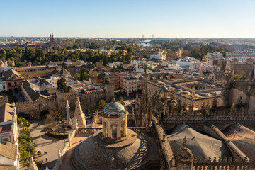 Fototapeta premium View of Royal Alcázar of Seville from the top of the Cathedral of Seville