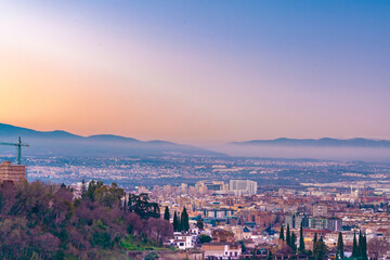 View of City of Granada by the sunrise from Albaicin