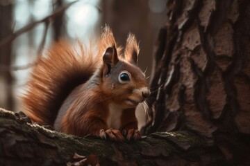 Obraz premium squirrel on a tree picture close up. Generative AI