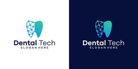 Dental tech logo design template with geometric line abstract dental logo graphic design vector illustration. Symbol, icon, creative.