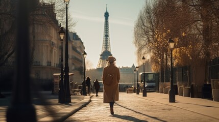 People in the streets of Paris - scene with Eiffel Tower - obrazy, fototapety, plakaty