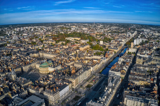 Aerial View of the French City of Rennes, Brittany