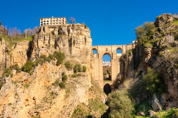 Ronda village in Andalusia with El Tajo de Ronda and the new bridge of Ronda