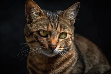Obraz premium Beautiful crossbreed Abessin cat in a portrait. Generative AI