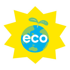 地球_アジア・オセアニア・アメリカ_環境_若葉_eco_バクダン黄_主線無し