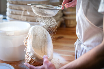 Working in a backery with flour