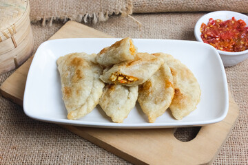 Cireng Mercon filled with spicy chicken meat, a typical food from Bandung.