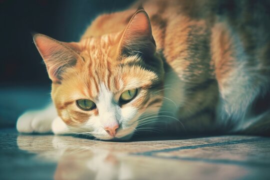 Lazy cat lying on the floor soft focus, vintage tone a picture cats pet Close up of a Cat. Generative AI