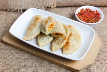 Cireng Mercon filled with spicy chicken meat, a typical food from Bandung.