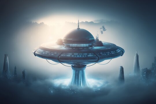 Malaysia's Ethereal Cityscape: Interstellar Travel On A Giant Hovering Platform With Parametric Lighting & Transparent Fog, Cinematic Octane Render & Photorealistic Stone Architecture, Generative AI