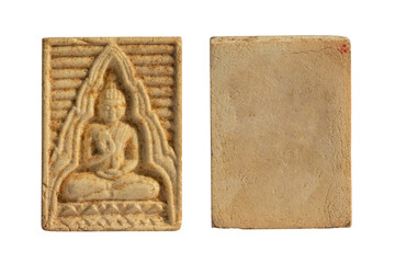 Amulets, Macro  Thai buddha amulet    isolated on white background.