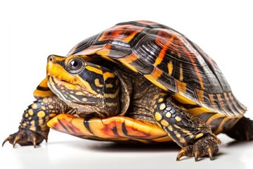 Terrapene carolina triunguis, a three toed box turtle, against a white background. Generative AI