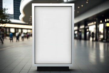 Empty white billboard digital sign poster mockup on outdoor luxury shopping mall for advertising, marketing, template