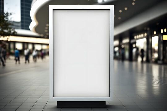 Empty White Billboard Digital Sign Poster Mockup On Outdoor Luxury Shopping Mall For Advertising, Marketing, Template