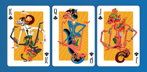 creative design playing cards with indonesian culture wayang illustration