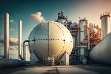 Oil and gas chemical tank at oil refinery plant. Generative AI
