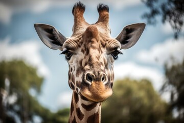 Fototapeta premium In the zoo, a giraffe. Generative AI