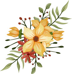 Yellow floral bouquet with watercolor