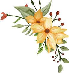 Yellow floral bouquet with watercolor