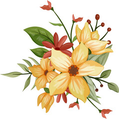 Yellow floral bouquet with watercolor