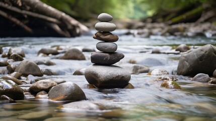 Fototapeta na wymiar Stacked Zen rocks in a river